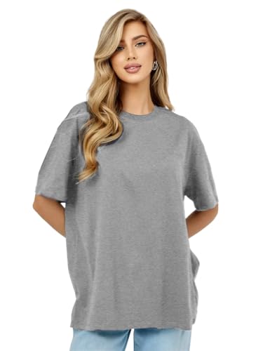 Image of LEOTUDE Oversized Half Sleeve Tshirt for Women, Round Neck Longline Drop Shoulder Solid T-Shirt