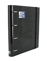 Oxford, Ordner mit 4 Ringen, extra dicker Deckel mit Gummi, inklusive Ersatz-Raster und herausnehmbarer Tafel, Größe A4+, Schwarz