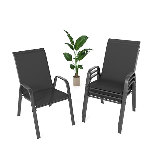 Image of Outdoor Patio Chairs Set of 4 Stackable Dining Chairs All-Weather Textilene Furniture Set for Pool Deck, Backyard, Garden