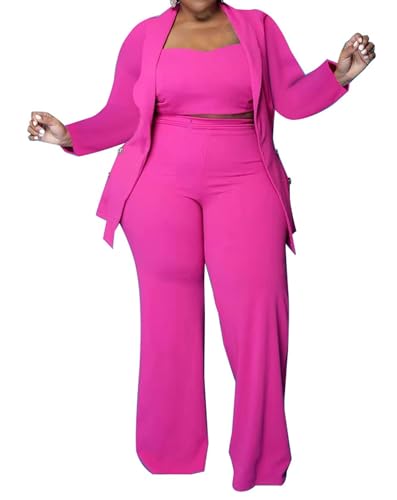 Survêtement femme 3 pièces rose 5XL : sublimez vos courbes avec ce blazer pantalon