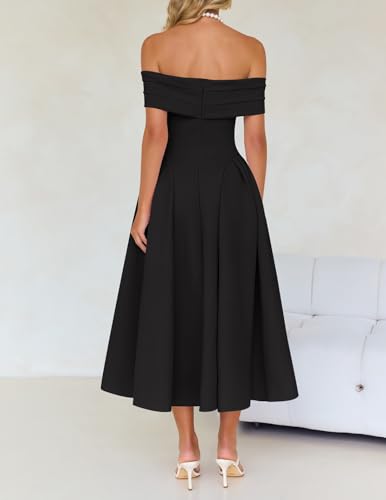 ZESICA Cocktail Dresses for Women's Elegant Off Shoulder Short Sleeve Swing A Line Wedding Evening Party Midi Dress4