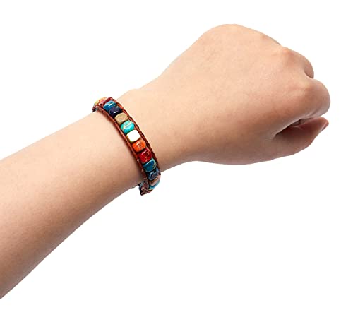 Image of 7 Chakra Bracelet Bohemian Handmade Leather Wrap Healing Protection Natural Stone Yoga Beaded Bracelets Boho Friendship Jewelry