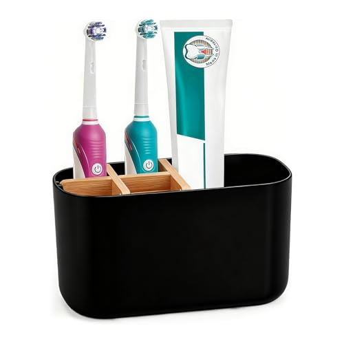 BelleFlair Zahnbürstenhalter Bad Organizer mit 5 Fächern für elektrische Zahnbürste, Zahnpasta Halter für Waschtisch, Bathroom Organizer Toothbrush Holder (Schwarz)