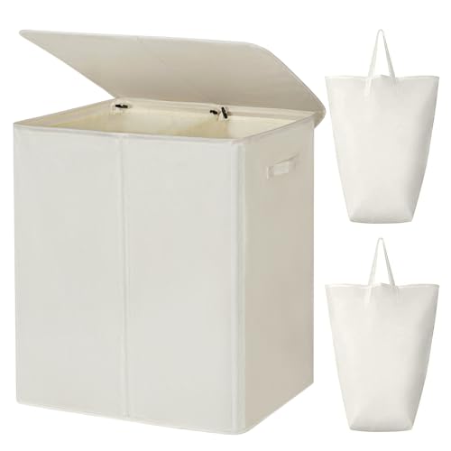 WOWLIVE 180L Double Laundry Hamper 2 Section with Lid and Removable Bags