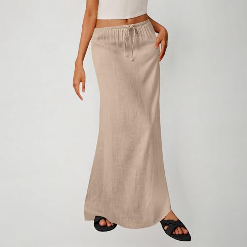 Linen Maxi Skirts for Women Trendy Summer Drawstring a Line Long Skirt Ladies Cute Vacation Boho Flowy Swing Skirts2