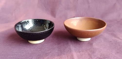 Oil Droplets Tenmoku and Persimmon Glaze, 2 Piece Drinking Glass (Yasutaka Shimizu and Hara Kiyoshi)