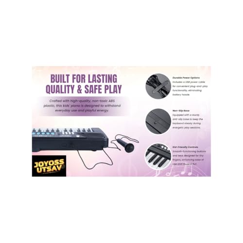Image of Kids Piano Keyboard with Mic, type C USB cable | 37 Keys, 8 Rhythms, 8 Tones, 6 Demo Songs, 4 Percussions | Recording & Playback | Portable Educational Music Toy for 2-10 Years Boys Girls