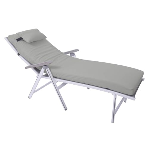 GREATOYAR Cojín Tumbona, Colchoneta Tumbona Acolchada, Cojín Acolchado de Esponja, con Almohada, con Goma y Correas de Sujeción, para Exteriores Terraza Jardín Viaje Playa, Gris Claro, 180x54x8cm