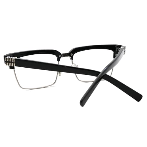Image of Semi Rimless Rectangle Blue Light Glasses Men Women Black Square Eyewear