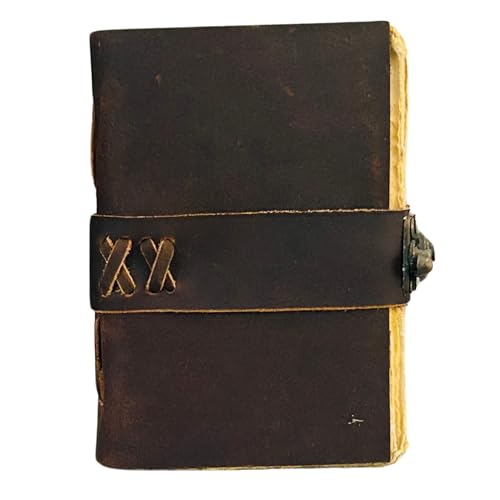 Prastara - Diario de piel vintage - 10,2 x 15,2 cm - Tapa dura de cuero antiguo hecho a mano - Diario de sombras con borde antiguo - Libro de sombras - Cierre de cerradura - 200 páginas - Color