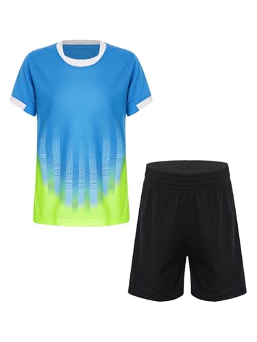 YiZYiF Boys Football Jersey Piece Sport Athletic Outfit Color Block Tshirts With Shorts Running Training Sportwear