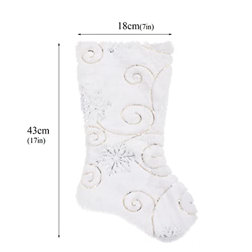 White Plush Christmas Tree Skirt 30 Inches With Stocking Snow White Fur Christmas Tree Skirt Mat With Gold Sequin Snowflake Xmas Tree Skirt Base Cover For Christmas New Year Decorations #TOP6