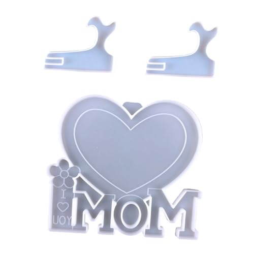 TOPBATHY Molde de Silicona para Manualidades DIY Marco de Fotos en Forma de Corazón Blanco Kit 3 Piezas 1 Marco 2 Bases para Decoración y Obsequio del Día Madre