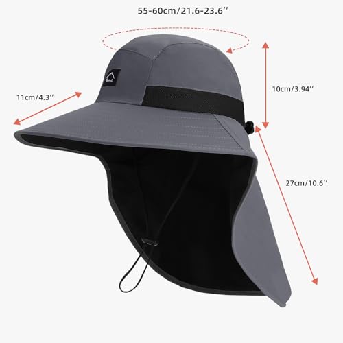 Image of Rosoz Outdoor Sun Hat for Men Women, UPF50+ Protection Safari Cap Wide Brim Mesh Fishing Hat with Neck Flap Beach Garden