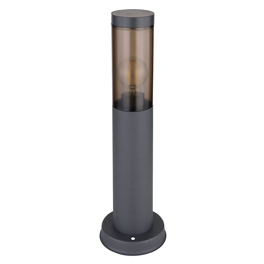 Wegeleuchte Pollerleuchte Außen Sockelleuchte Gartenlampen anthrazit, Standleuchte Balkon, Edelstahl rauchfarben, 1x E27 Fassung, DxH 7,6x45cm, 3er Set