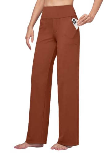 Willit Women's Yoga Pants Wide Leg Dress Work Pants Stretch Casual Pants Slacks with Pockets High Waist 32" Caramel M