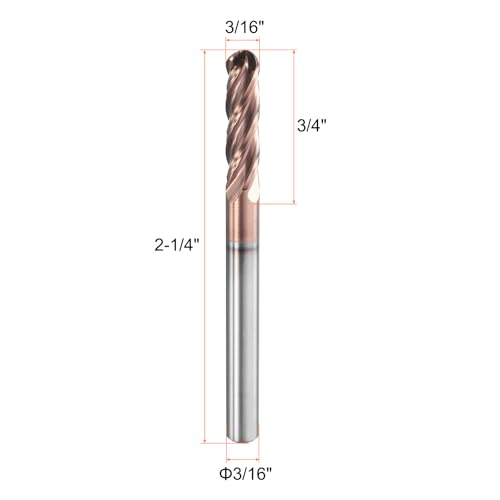 Image of HARFINGTON Ball Nose End Mill 4 Flute 3 /16 inch Diameter 3 /16 inch Shank Tungsten Carbide Uncoated Spiral CNC Router Bits 3 /4 inch Cutting Length Single End Ball for Carving Engraving Grinding