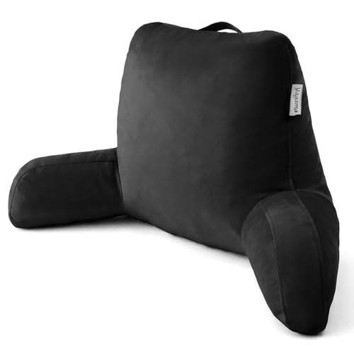 Yagamo Reading Pillow with Adjustable Memory Foam,Adult Backrest with Arms, Back Pillow for Sitting in Bed with Washable Cover- Large, Black
