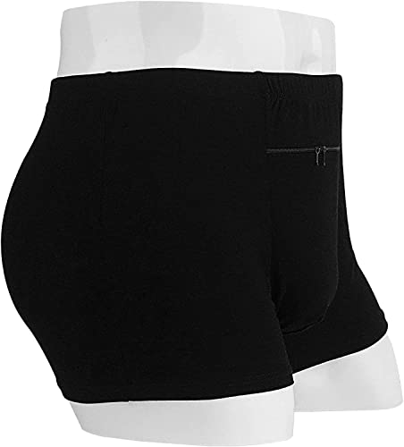 LUEXBOX Pocket Underwear for Men with A Secret Hidden Pocket, Travel Boxer Briefs, 4 Packs (Black)3