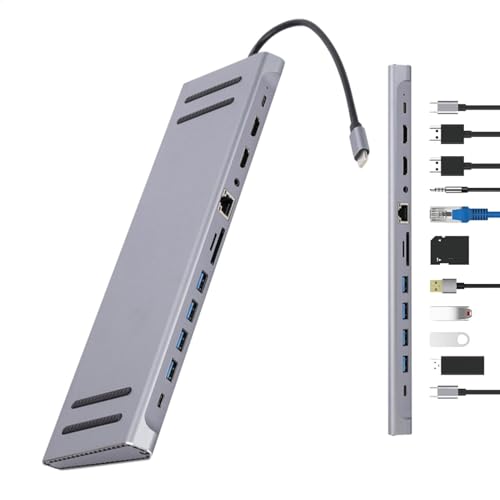 Berriphonia Estación de acoplamiento USB C - Adaptador multipuerto para laptop, concentrador USB, extensor USB para PC, adaptador USB C, concentrador de expansión USB, divisor USB para computadora