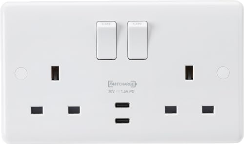 Knightsbridge 13A 2G DP Switched Socket with Dual USB-C 20V DC 1.5A (Max. 30W)