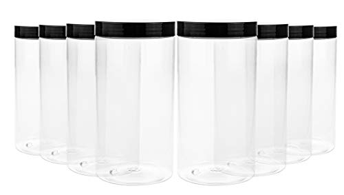 Lawei 8 Pack 34 oz Clear Plastic Jars with Black Lids - Plastic