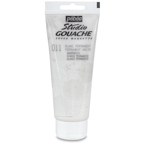 Studio Gouache Pebeo Fluid Paint - 100 ml, Permanent White, Velvet Matte Formula, for Acrylic Painting and Illustration, Arts and Crafts Supplies (290011)