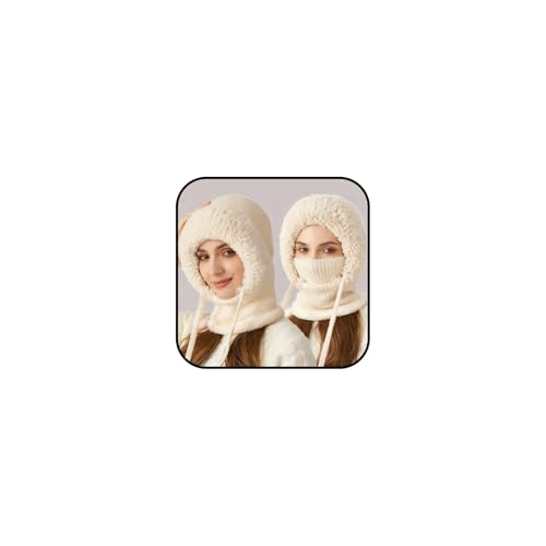 Image of 3 in 1 Beanie Hat with Scarf and Mask 3 in 1 Winter Hat for Women Balaclava Ski Mask (Off-White)