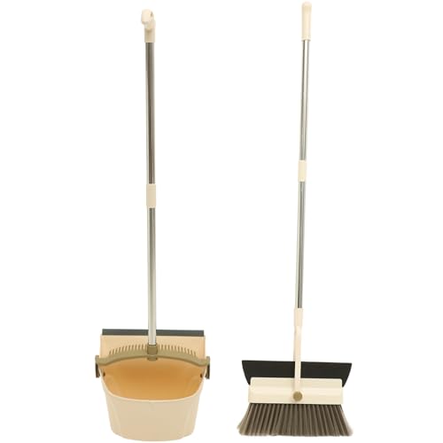 VICASKY Besen und Kehrschaufel Set mit Langem Stiel Magnetische Verbindung Leichtes Design Dichte Borsten für Effiziente Reinigung Haarschmutz Besen für Haushalt Praktische Aufhängung