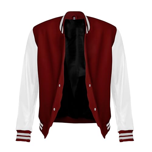 Image of Red And Black Letterman Jacket Men - Mens Black Varsity Letterman High School Baseball Bomber Jacket