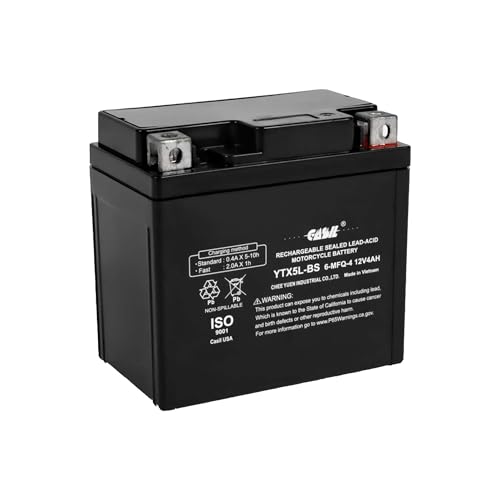 YTX5L-BS Battery 12V 4AH 80 CCA AGM Motorcycle Battery Maintenance-Free Sealed Powersports Battery Replacement for ATV Quad Scooter Dirt Bike Mini Bike Go Kart Honda Grom Honda Navi Tao Tao