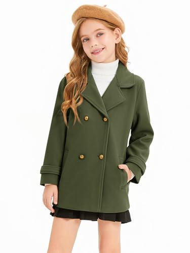 Haloumoning Girls Peacoat Winter Dress Coat Double Breasted Kids Notch Lapel Fall Outerwear Jackets with Pockets 3-10 Years3