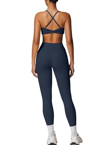 Womens Workout Sets Adjustable Straps Sports Bras and High Waist Leggings Sets Pilates 2 Piece Outfits for Women