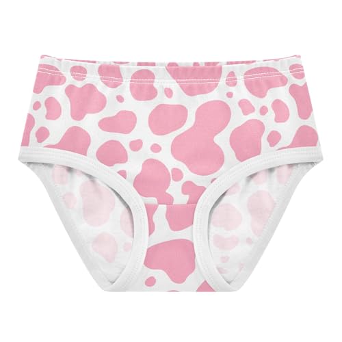 Little Girls' Soft Cotton Underwear Kids Breathable Comfort Pink Cow Print Panties Briefs Toddler