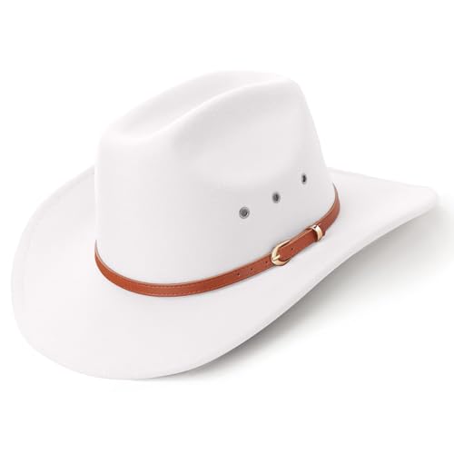 DRESHOW Cowboy Hat for Women and Men Cattleman Western Retro Fedora Felt Cowgirl Hats Outdoor Wide Brim with Buckle Belt Unisex Rolled up Caps - Image 7