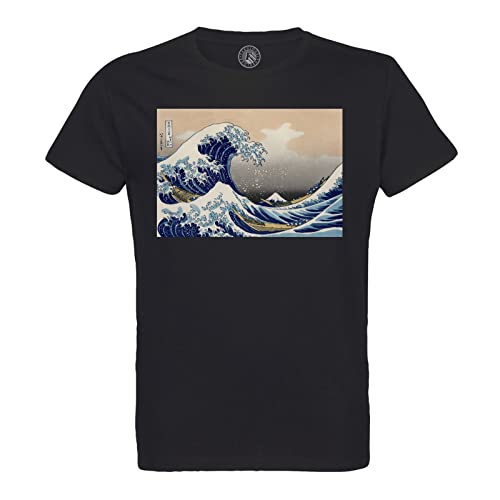 T-shirt coton bio homme col rond premium vagues Kanagawa imprimé art Hokusai