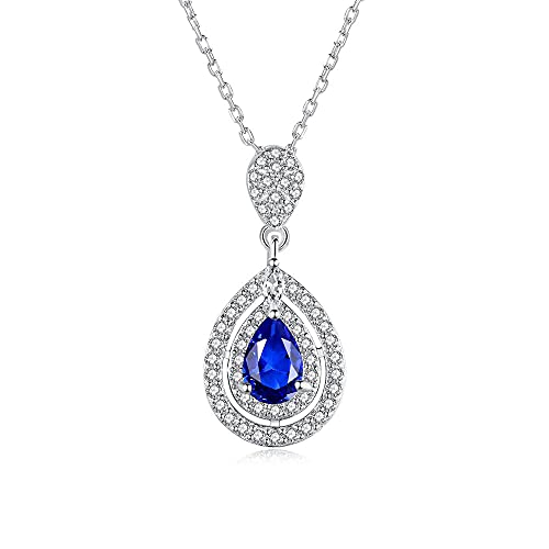Collier saphir pierre bleue fine en forme d'eau pour femmes, bijou élégant