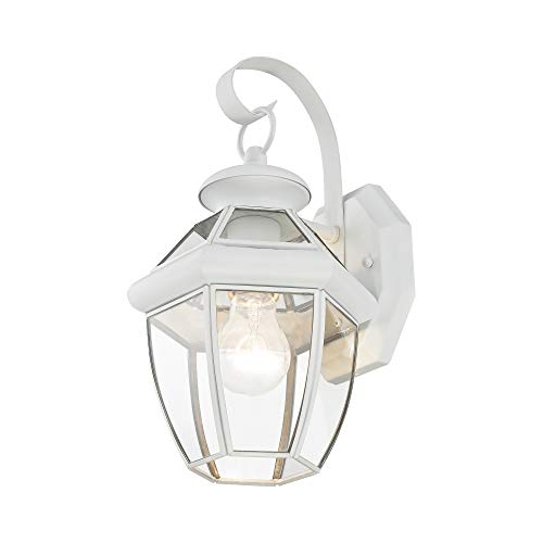 Image of Livex Lighting 2051-03 Monterey 1 Light Outdoor White Finish Solid Brass Wall Lantern with Clear Beveled Glass