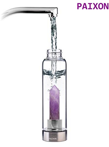 Image of Crystal Bottle | Elixir Water Bottle 16oz Natural Amethyst Quartz Gemstone Water Bottle for Making Crystal Infused Gemwater (500ml) (Amethyst Crystall Waterbottle)
