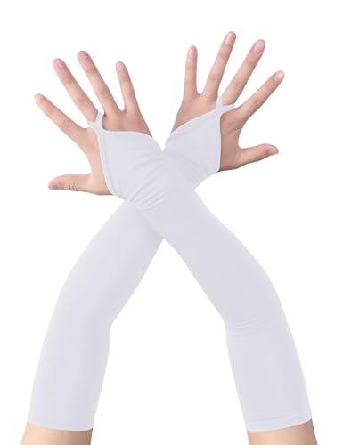 Islis Stretchy Spandex Fingerless Gloves - Elegant Elbow-Length Vintage Gloves for Gatsby Opera Prom Pageants Halloween (White One Size)