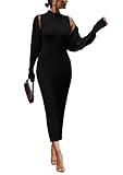 PRETTYGARDEN Womens Fall 2 Piece Outfits Bodycon Maxi Tank Pullover Sweater Dress and Long Sleeve Cropped Cardigan Knit Sets (Black,Large)