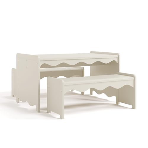Image of Storkcraft Casablanca Montessori Indoor Kids Table & Bench Set, Frosted Oat