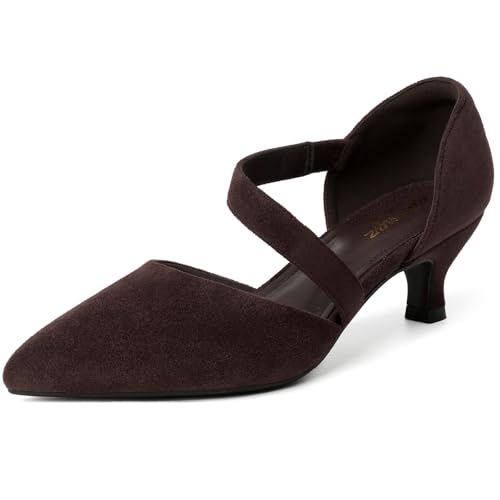 Image of RIBONGZ Kitten Heels for Women Closed Toe Comfortable Low Heels Pointed Toe Sexy Slip on Pumps Bridal Party Dressy Shoes