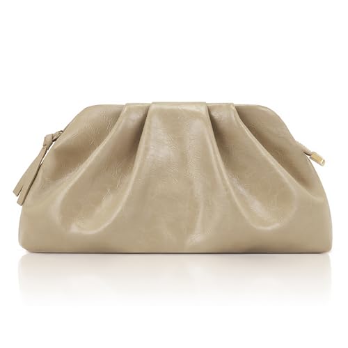 Milisente Cloud - Bolso de mano para mujer, de piel sintética, plisado, con correa para el hombro, Oscuro Beige, Small Milisente Cloud - Bolso de mano para mujer, de piel sintética, plisado, con correa para el hombro, Oscuro Beige, Small