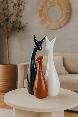 Image of LIFEHAXTORE Home Decoration Lucky Deer Family Set | Piano Finish Ceramic Figures - (Set of 3, Black, White & Brown - Deer Family)
