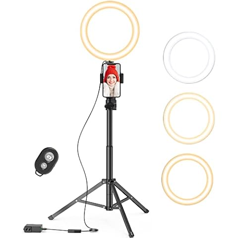QIAYA Ring Light with Stand and Phone Holder, 50" Tripod with Remote Compatible with iPhone Phone LED Halo Standing Light Selfie Stick for Makeup TikTok Camera Photography (9 inch), (QY00301-N) Cover