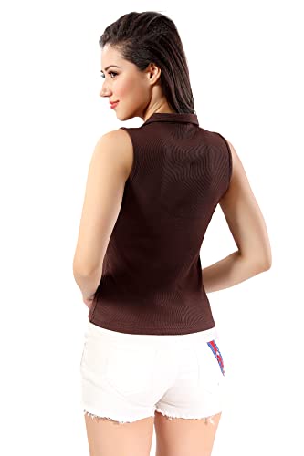 Image of TRASA Women's Sleeveless Rib Knitted Cotton Racer Back Tank Tops Collared Neck Crop Tank Tops - Available Sizes -XS, S, M,L,XL,2XL