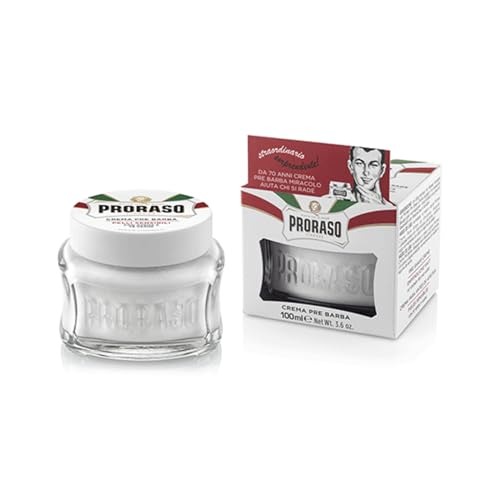 Proraso Crema pre afeitado, 100 ml, crema facial hombre para piel sensible, crema barba hidratante con extractos de avena y té verde, blanco