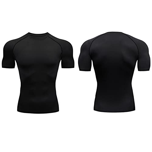 Shanrya Camisas de Compresión para Hombres, Camisas de Entrenamiento de Manga Corta para Hombre de Secado Rápido para Atletismo (L)