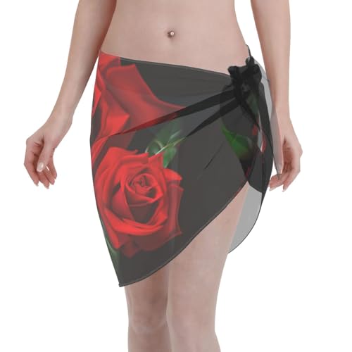 Elegante envoltura de playa con estampado de rosas góticas, salida de baño para bikini, vestido para mujer, perfecto para piscina y centro turístico, color negro, Negro, talla única